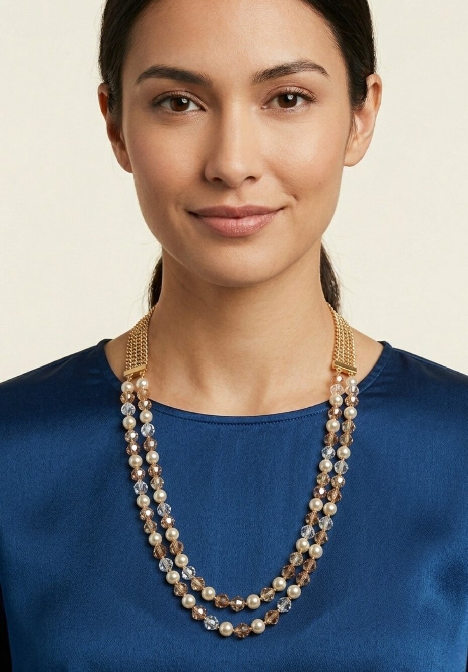 Charter Club Gold-Tone Double Strand Long Necklace with Champagne & Pearl Beads